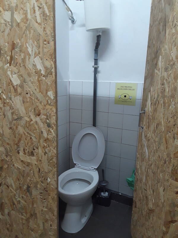 Shared toilet at the Intra Muros Hostel in Heraklion, Crete.