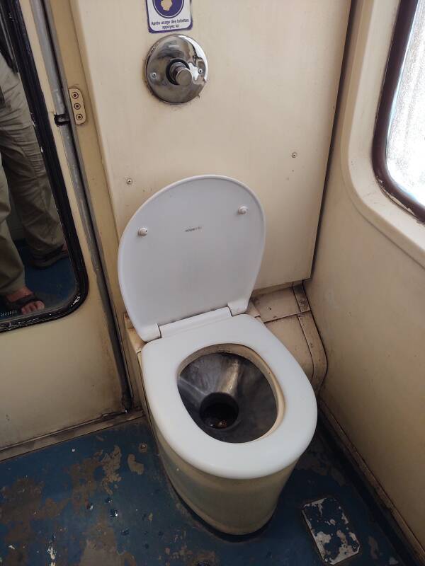 Toilet compartment on the passenger train from Kenitra to Meknès.