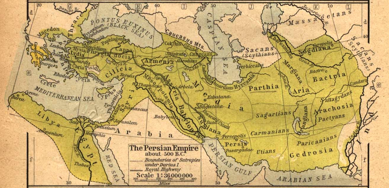 Map of the Achaemenid Empire about 500 BC, from https://en.wikipedia.org/wiki/File:Map_of_the_Achaemenid_Empire.jpg