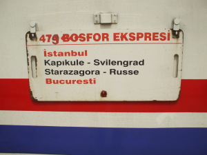 Placard on a Turkish train crossing Bulgaria from Istanbul to Bucharest.