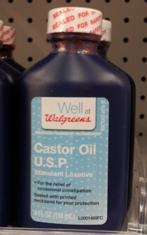 Bottle of castor oil laxative.