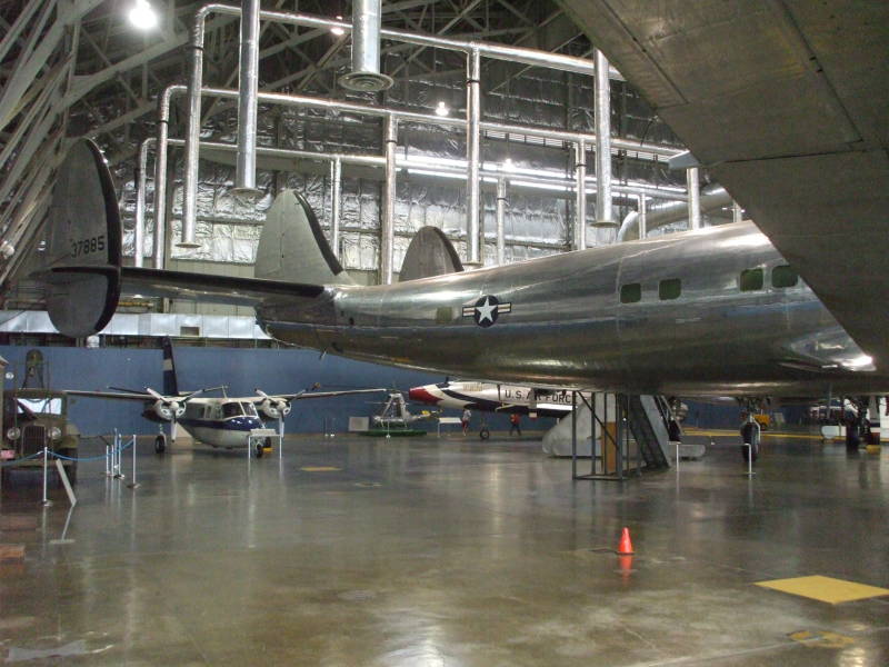 Dwight Eisenhower's Presidential aircraft, a Lockheed Super Constellation VC-121E named 'Columbine III', view of rear of aircraft.
