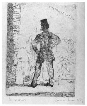 James Ensor's 'Man Pissing, Ensor est un Four' (1887) from https://books.google.com/books?id=u1wpDwAAQBAJ&pg=PA78&lpg=PA78&source=bl&hl=en&f=false