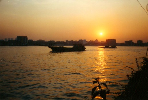 Sunset over the Pearl River in Guangzhou.