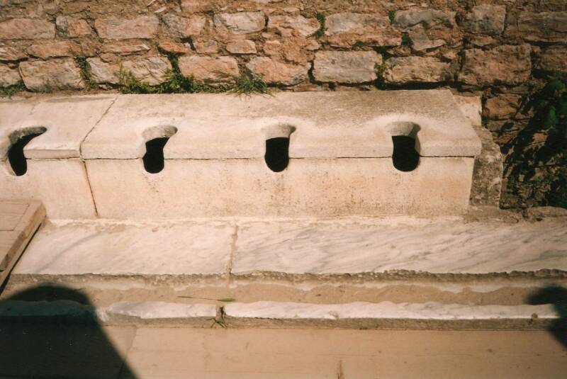 Ancient Greek toilets in Ephesus, in west Turkey.