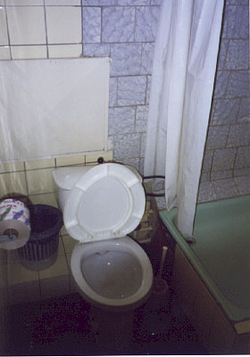 Toilet and shower in a Russian nursing school.