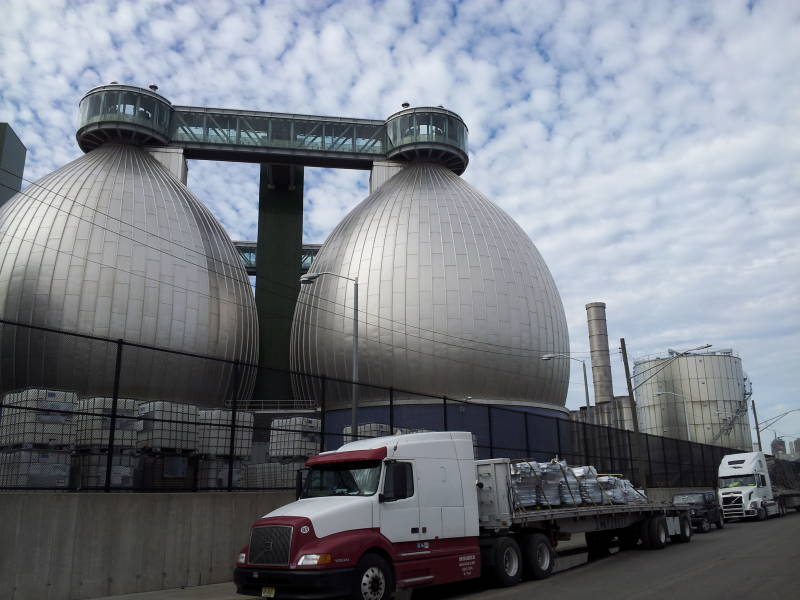 Anaerobic digestion tanks at the Newtown Creek Wastewater Treatment Plant.