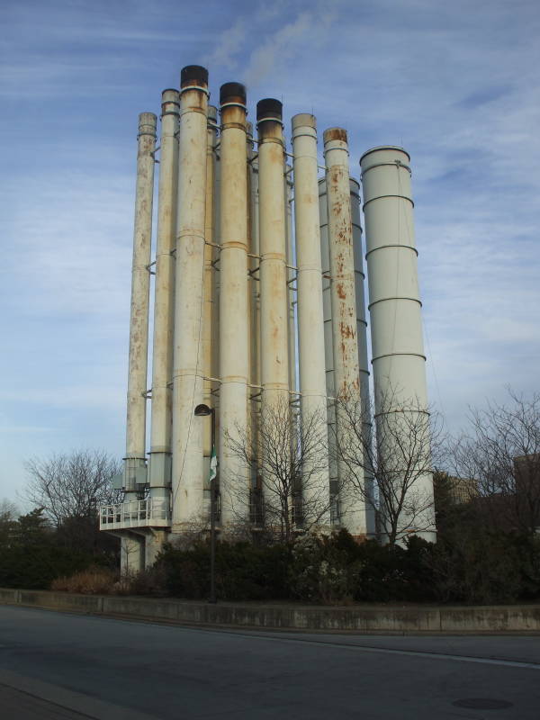 100-foot ventilation stacks on the North River Wastewater Treatment Plant.