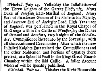 London Gazette, 23 July 1685, page 1.