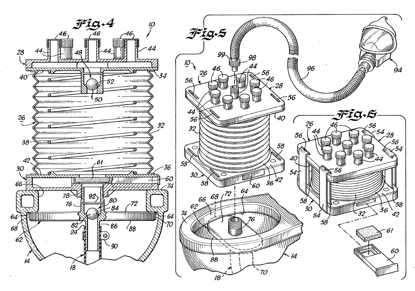 Cross-section diagram of a complicated toilet snorkel with a large bellows on the toilet bowl.