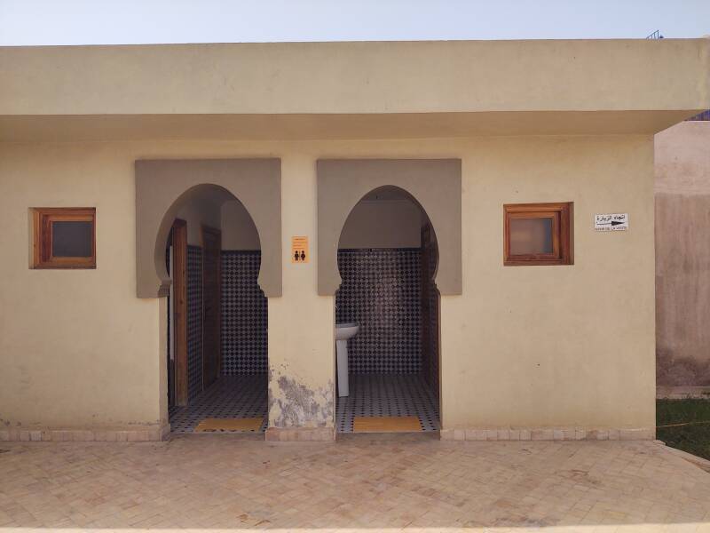 Modern public restrooms at Qubba el-Ba'adiyyin in Marrakech, Morocco.