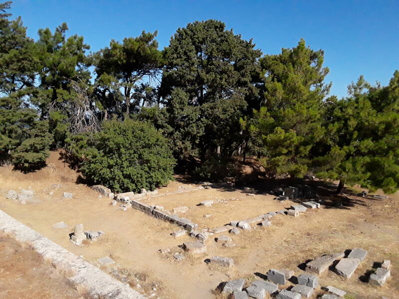 Public toilet area at the right rear corner of the First Terrace at the Asclepeion, as seen from the Middle Terrace.
