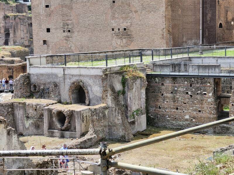 Two levels of the Cloaca Maxima beneath Via della Curia.