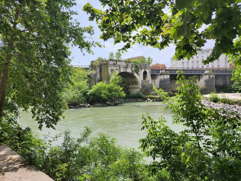 Tiber river near Ponte Palatino, the Palatine Bridge.