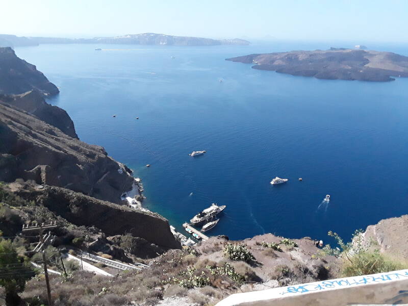 Looking south from Fira to Akrotiri at the south end of the main island of Santorini.