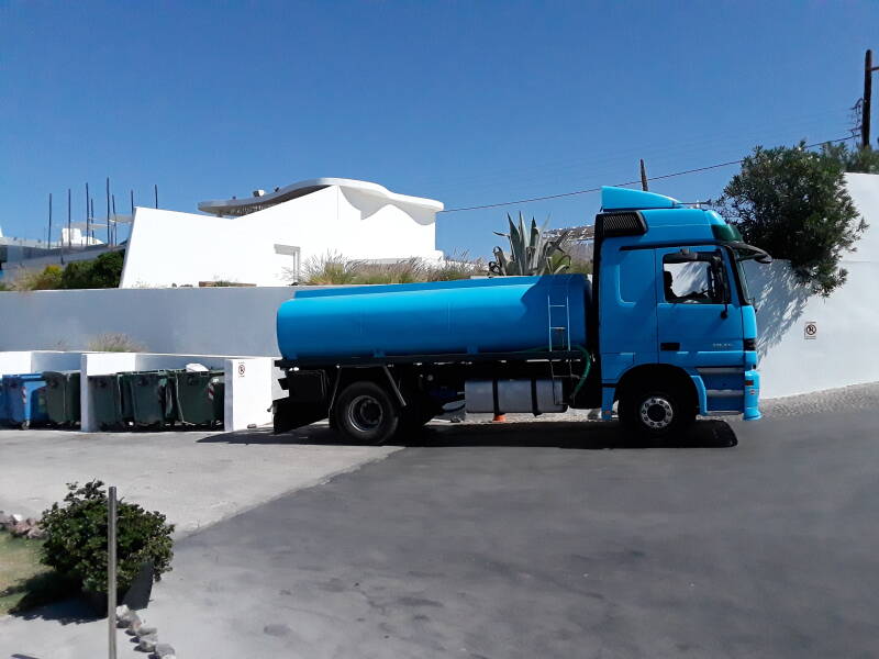 Water supply truck on Santorini.