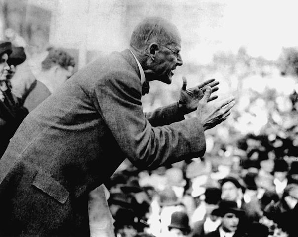 Eugene V. Debs speaking in Canton, Ohio, in 1918, immediately before his arrest, trial, and conviction for sedition, from https://commons.wikimedia.org/wiki/File:Debs_Canton_1918_large.jpg