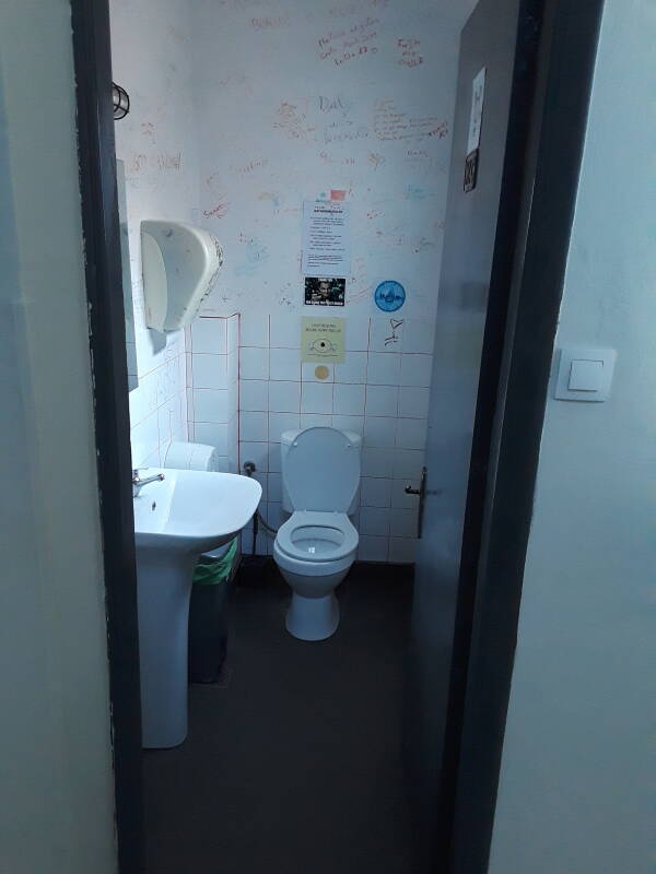 Shared toilet at the Intra Muros Hostel in Heraklion, Crete.