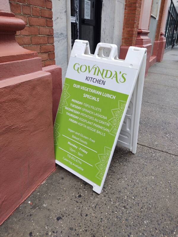 Menu board at Govinda's Kitchen at 305 Schemerhorn Street in Brooklyn.
