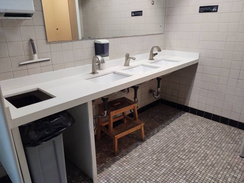 Bathroom sinks at Govinda's Kitchen at 305 Schemerhorn Street in Brooklyn.