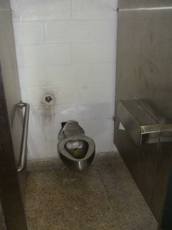 Stainless steel toilet at Jackie Robinson Park in Harlem.