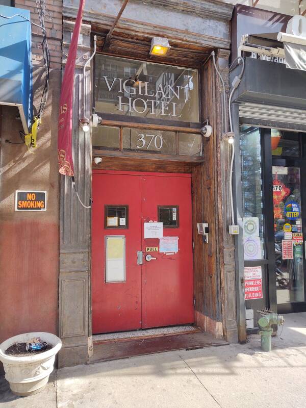 Entrance of the Vigilant Hotel at 370 Eighth Avenue in the north Chelsea area of Manhattan.