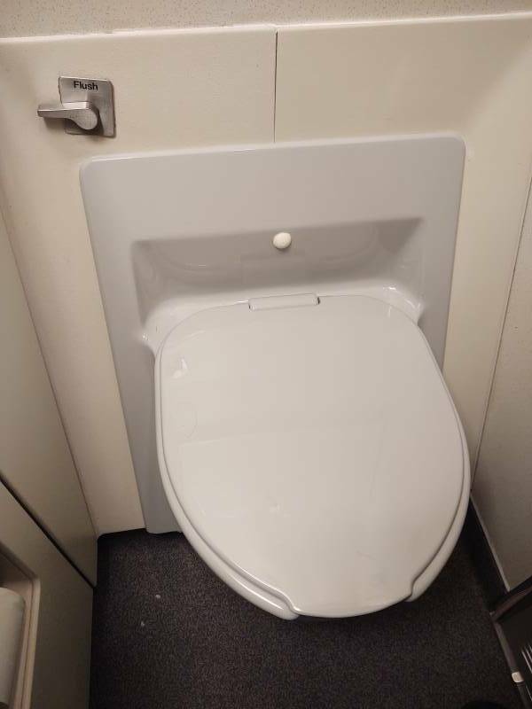 Toilet in rear lavatory on Iceland Air B767-300.