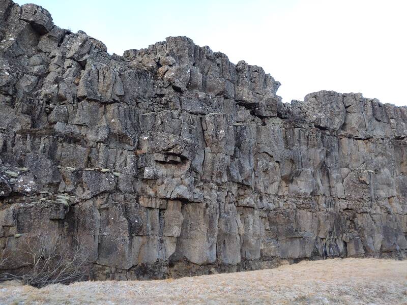 Rift in basalt layers at Þingvellir.