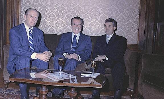 Gerald Ford, Richard Nixon, and Nicolae Ceauşescu, from Wikimedia.