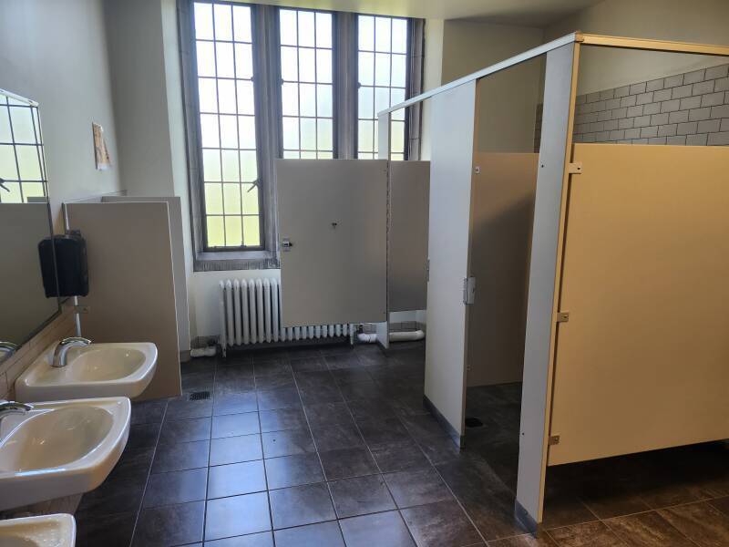 Interior of the third floor men's room in Swift Hall.