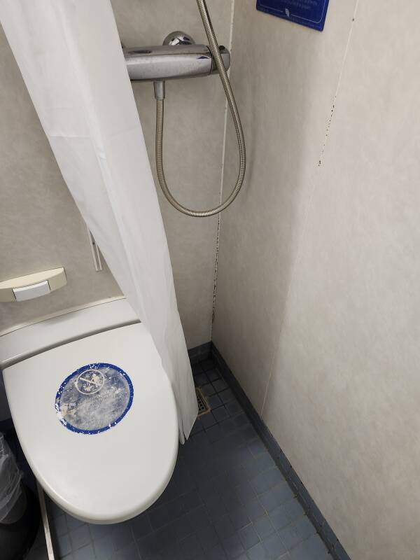 Toilet and shower in the head within my cabin.