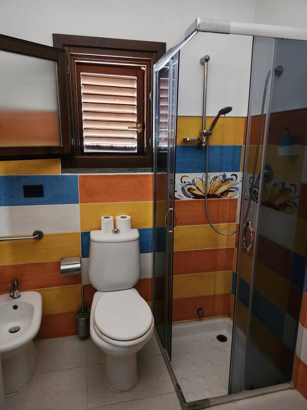 Bidet, toilet, and shower at Hotel Al Togo on Vulcano.