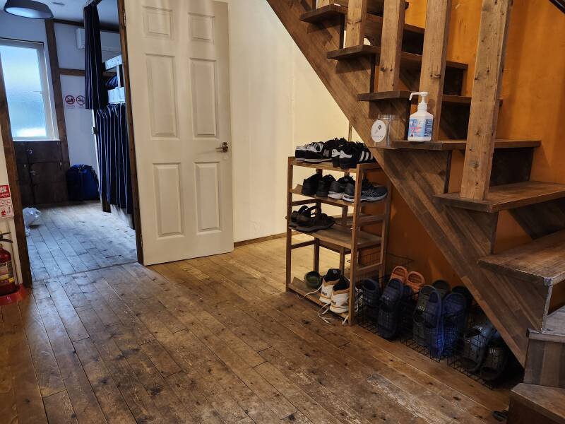 Shoe rack at a hostel in Otaru.