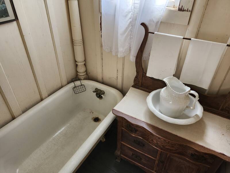 Bathroom in Lyndon Johnson's boyhood home in Johnson City, Texas.