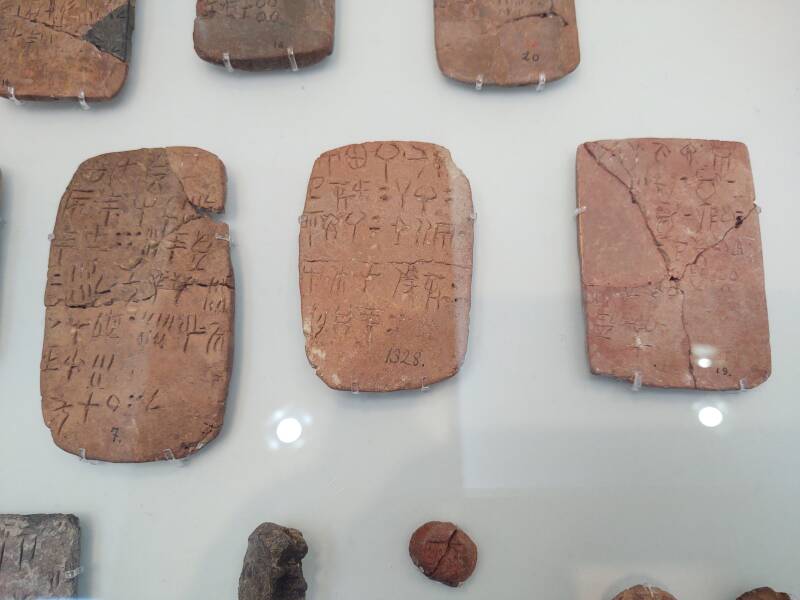 Linear A tablets in the Heraklion Archaeological Museum.