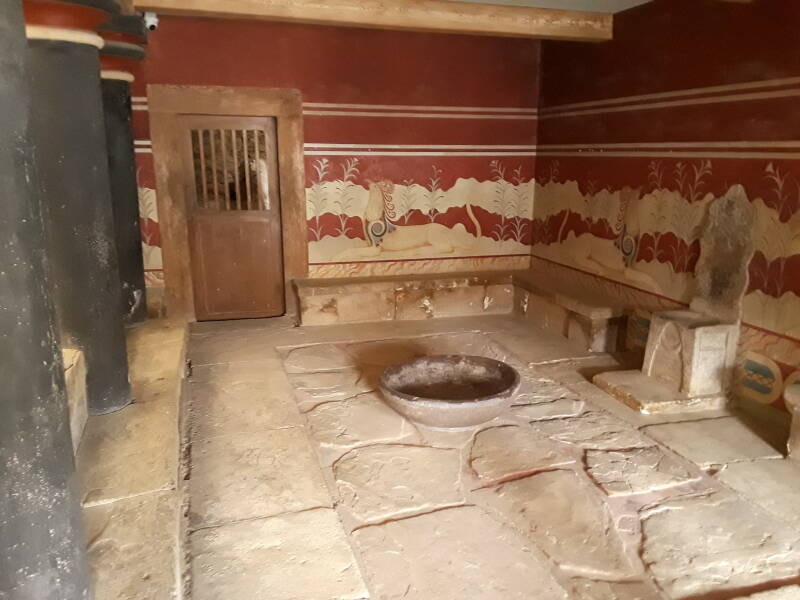 'Throne Room' at prehistoric site of Knossos, outside Iraklia in Crete.