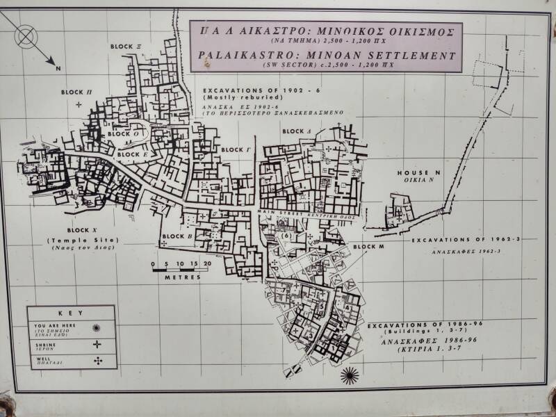 Map of the Minoan port city of Roussolakkos near the modern village of Palaikastro in far eastern Crete.
