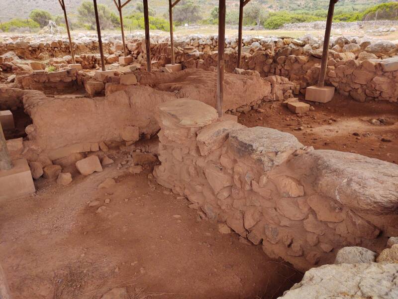 Covered mudbrick structures where the Palaikastros Kouros was found, in the Minoan port city of Roussolakkos.