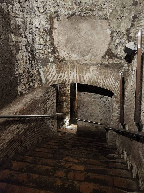 Staircase from 4th century basilica down to the Mithraeum.