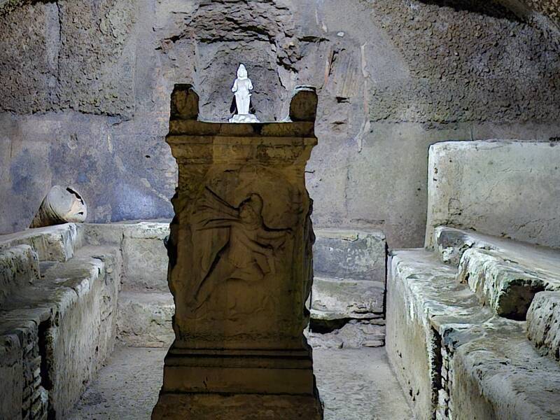 View of the central altar with the tauroctony.