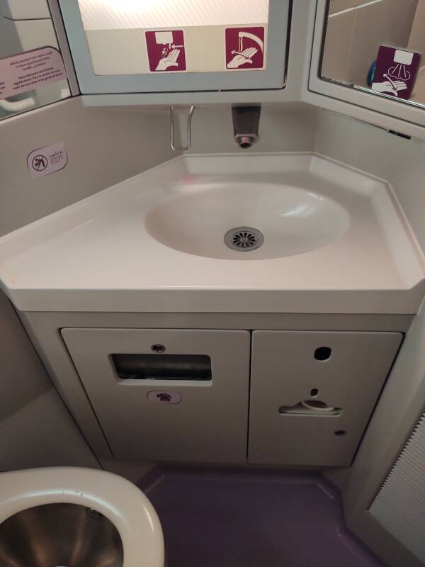Toilet compartment on board the Al Boraq high-speed train operating between Casablanca and Tangier.