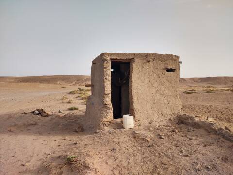 Toilet at a tea house at an oasis in the Sahara desert, on the way from M'Hamid to Erg Chigaga.