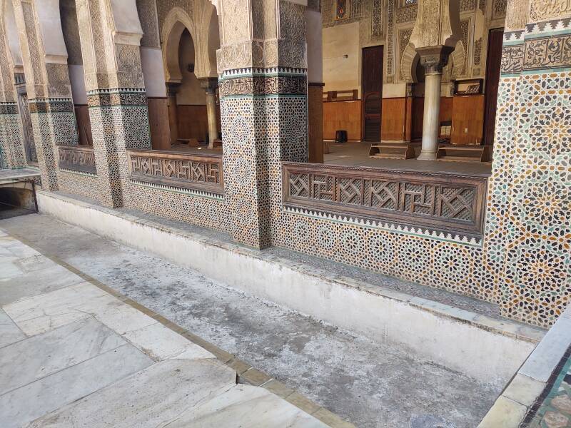 Mihrab indicating the qibla in the prayer hall, beyond the small canal in the courtyard of Bou Inania Madrasa.