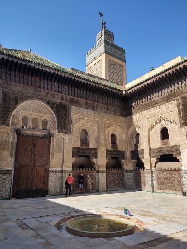 Minaret of the Bou Inania Madrasa, seen from within the central courtyard.