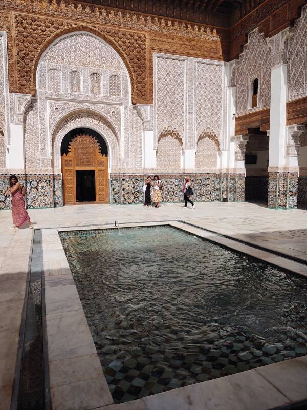 Fountain in central courtyard of Ben Youssef Madrasa in Marrakech.