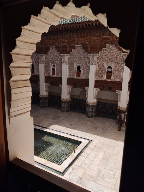Fountain in central courtyard of Ben Youssef Madrasa in Marrakech.