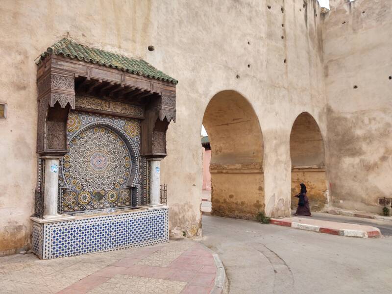 Fountain and gateway at an entrance to the kasbah in Meknès.
