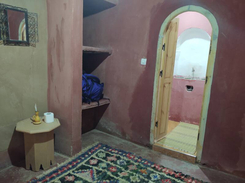 My room and its en suite bathroom in M'Hamid.