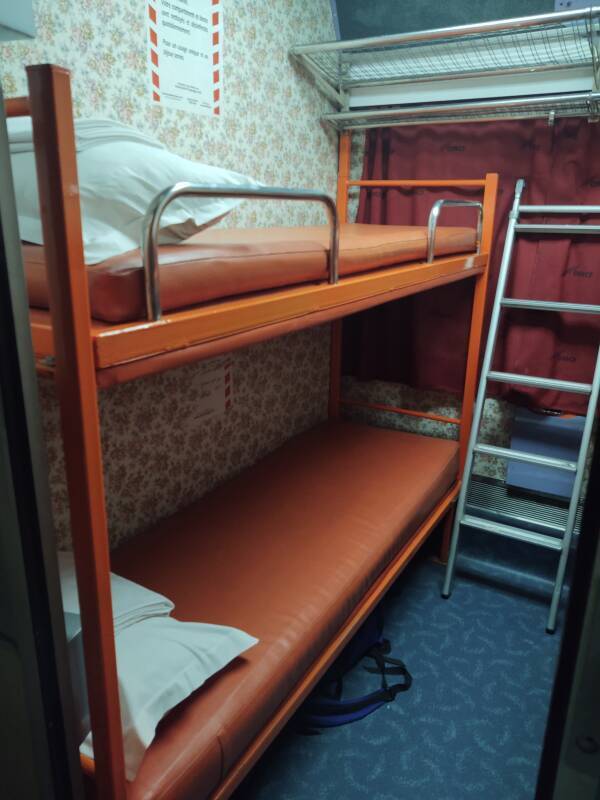 Compartment on overnight sleeper train between Tangier and Marrakech.