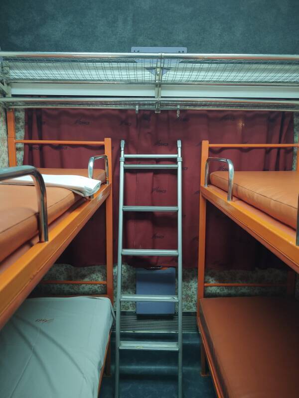 Compartment on overnight sleeper train between Tangier and Marrakech.